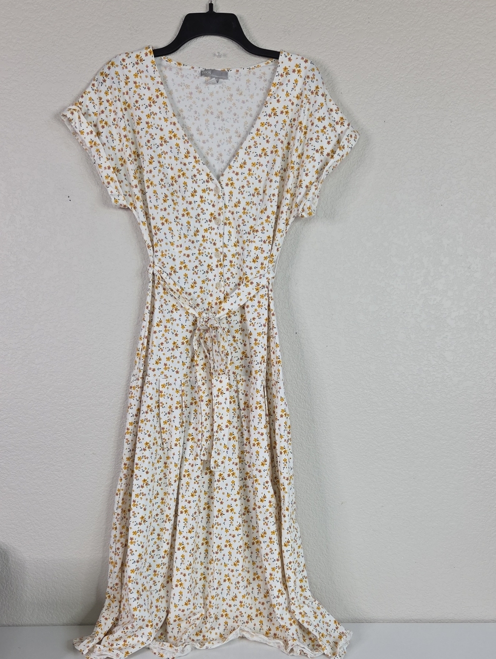 ASOS White Maxi Wrap Dress with Mustard Floral Print